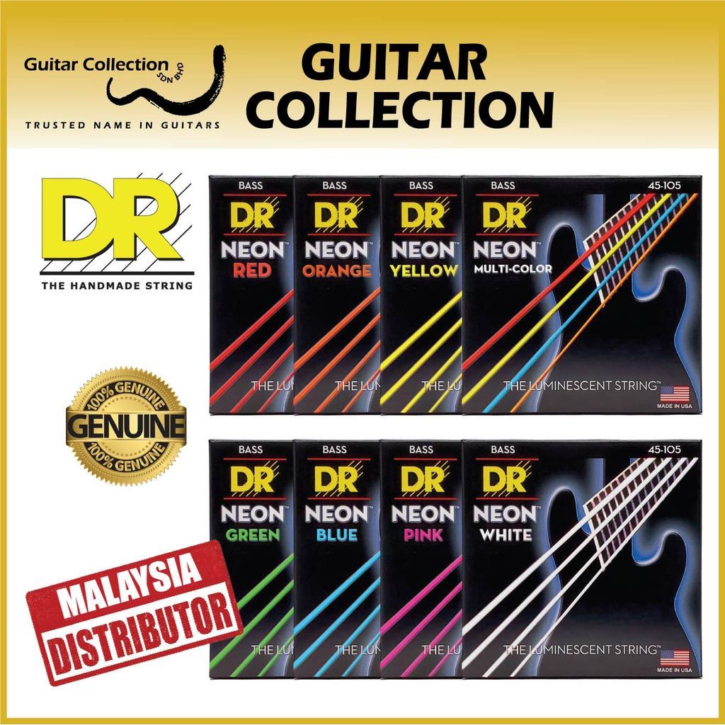 DR Strings HI-DEF NEON สายกีตาร์เบสชุบเงินเคลือบสี Hex Core (มาตรวัดต่างๆ)