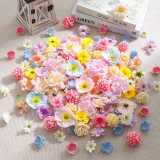20/50ชิ้น ผสมดอกไม้ประดิษฐ์ที่มีสีสันดอกไม้ปลอมหัว2-5ซม.ไฮเดรนเยียกุหลาบเดซี่เชอร์รี่ดอกป๊อปปี้เครื่องประดับตกแต่งบ้าน ทําเอง อุปกรณ์จัดแต่งงา