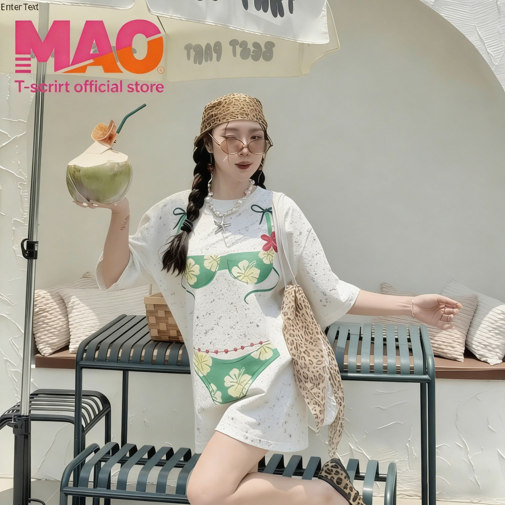 COD✅ (จัดส่งในกรุงเทพฯ) MAO Shop เสื้อยืดคอกลมสไตล์เกาหลี ลายพิมพ์สวยงาม เสื้อยืดผ้าย้อมสไตล์จีน MSZ04