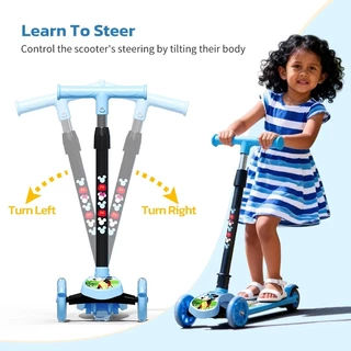 Disney สกูตเตอร์ scooter ล้อมีไฟ ปรับความสูง 3ล้อ สามารถพับเก็บได้ แข็งแรง ทนทาน