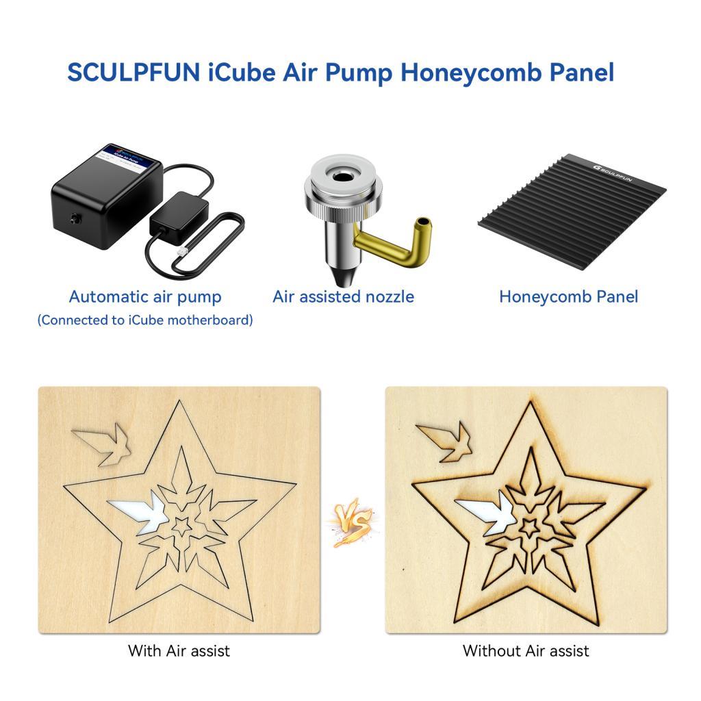 Maib SCULPFUN ICube โต๊ะทํางานรังผึ้งสําหรับเดสก์ท็อปเลเซอร์แกะสลักป้องกันตัด 15L/Min ปั๊มลมเสียงรบก