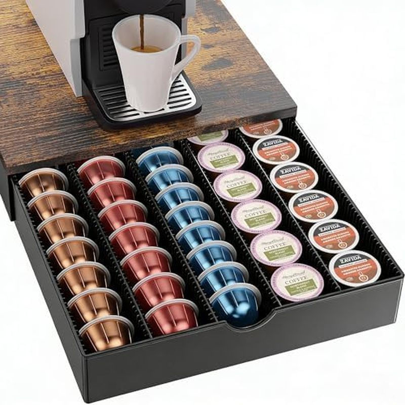 Coffee Pods Drawer Organizer เข้ากันได้กับ Nespresso Vertuo Pods ถือได้ถึง 60 เล็กหรือ 40 ขนาดใหญ่ (
