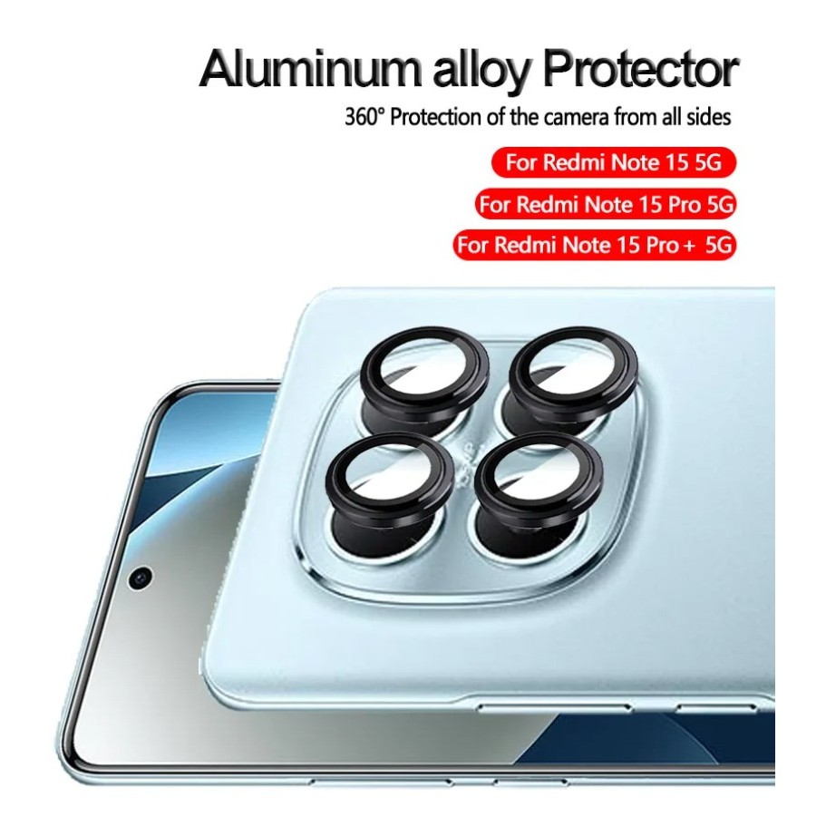สําหรับ Redmi หมายเหตุ 15R 15 Pro + Pro 5G โทรศัพท์กล้องด้านหลังสําหรับ Redmi 15C 15 4G 5G อลูมิเนียมเลนส์กล้องแหวนฝาครอบเลนส์กระจกนิรภัย