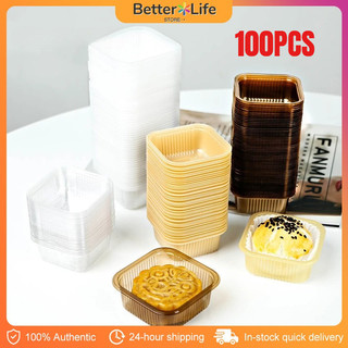100PCS Transparent Mooncake Tray Clear Mooncake Tray Pastry Dessert Bread Square Tray Packaging Box
