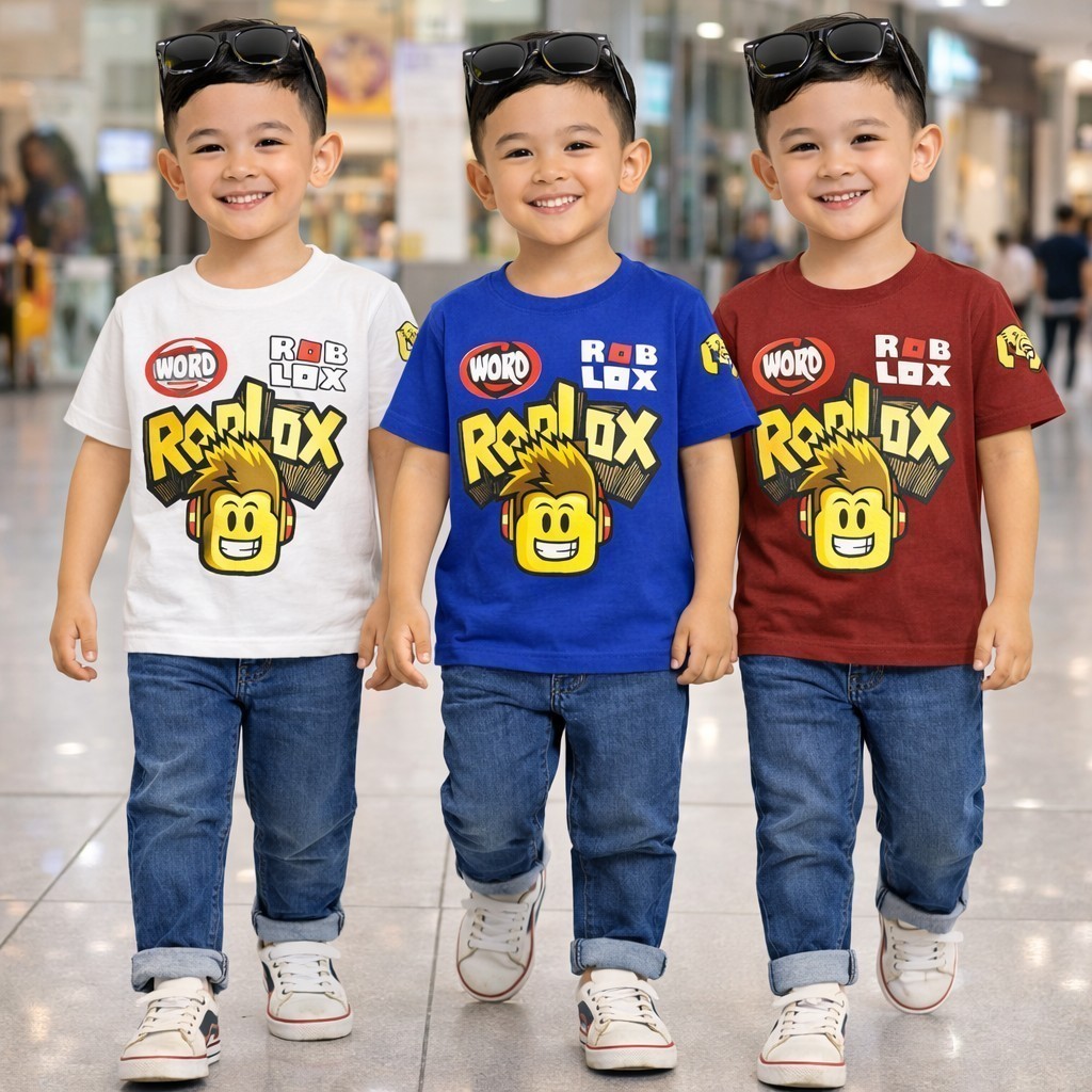 (6M-7Y) MAROON Boys Ro-Blox Shirt and Jeans Set ชุดยีนส์เด็ก/ชุดยีนส์เด็ก