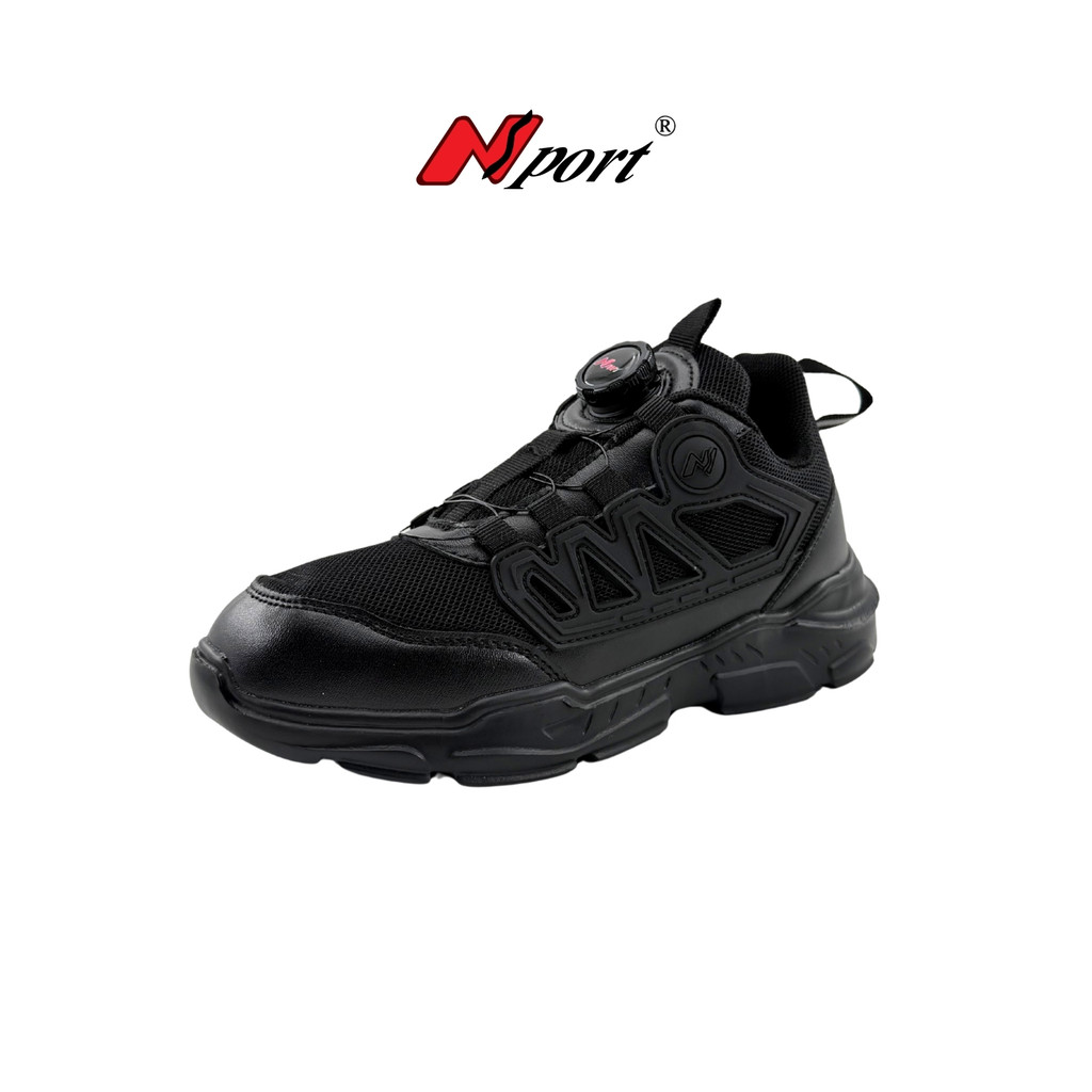 NSPORT Unisex สีดําน้ําหนักเบา Snap Turn Easy Fit รองเท้านักเรียน 3388-4