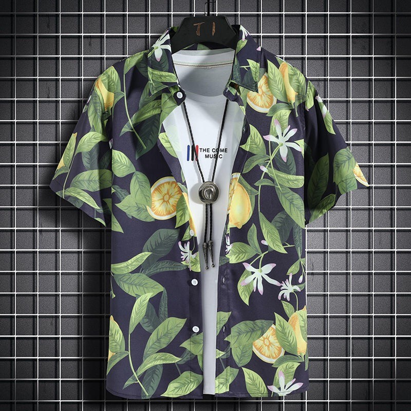 เสื้อฮาวายผู้ชาย แขนสั้น ผ้าแห้งเร็ว ลายดอกไม้