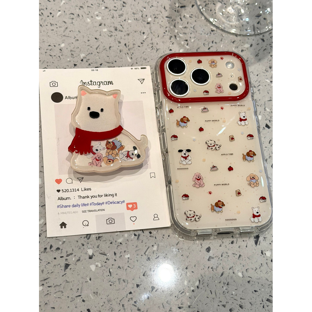 การ์ตูนน่ารัก West Highland White Terrier สุนัขเคสโทรศัพท์พร้อมขาตั้งกาวสําหรับ iPhone 17 Pro Max 16 15 14 13 น่ารักน่ารัก Shake Design ผ้าพันคอสีแดงลูกสุนัขฝาครอบมือถือ