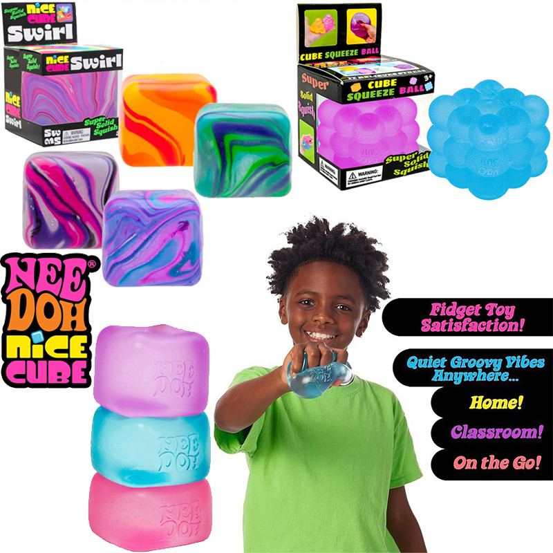 Needoh Nice Cube Squishy Fidget ของเล่น Schylling ความเครียดบรรเทา Calming Satisfaction