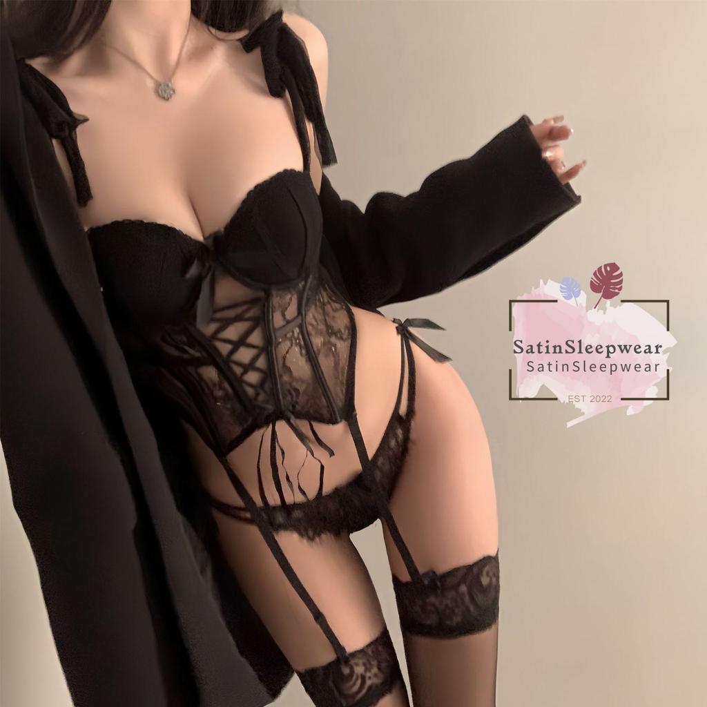 SatinSleepwear💢💢ชุดชั้นในสองชิ้น  ชุดเซ็กซี่ มีให้เลือกหลายสี ตกแต่งด้วยโบว์ บอดี้สูทกระชับสัดส่วน.