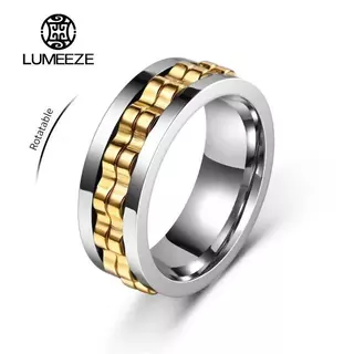 LUMEZE Punk เกียร์หมุนความวิตกกังวล Fidget แหวนสําหรับชายสแตนเลสสตีล Spinner Rock Biker งานแต่งงานเครื่องประดับของขวัญ A418 #