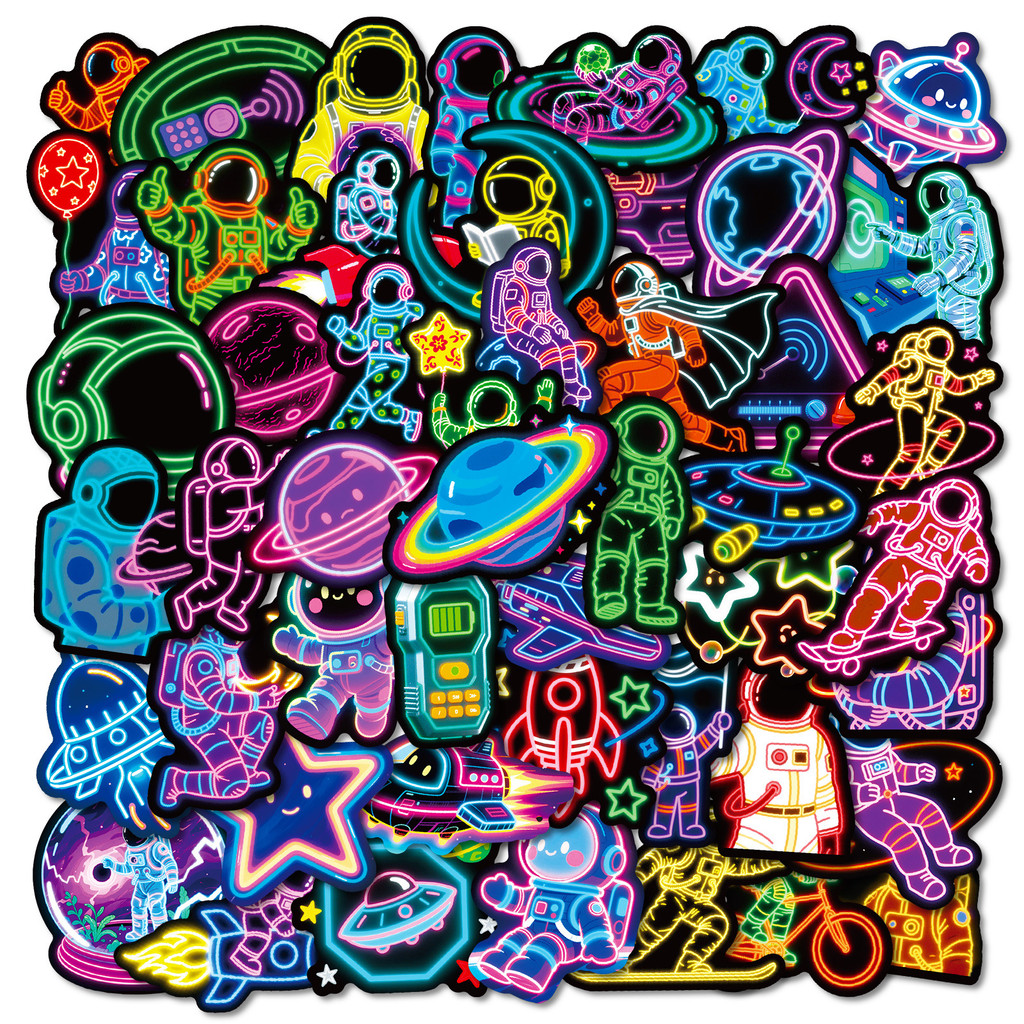 56 ชิ้น สติกเกอร์นีออนนักบินอวกาศ Graffiti Spaceman กันน้ํา PP สําหรับแล็ปท็อป กระเป๋าเดินทาง หมวกกันน็อค Cool Aesthetic