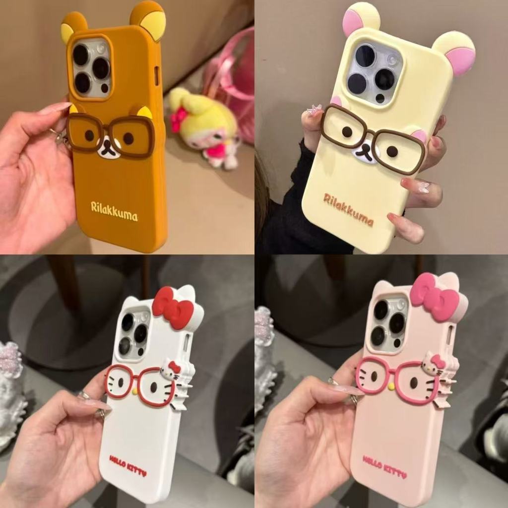 เคสไอโฟน 16 plus เคสไอโฟน16 การ์ตูนการ์ตูนแว่นตาสามมิติ Rilakkuma KT Cat iphone16promax เคสโทรศัพท์ 