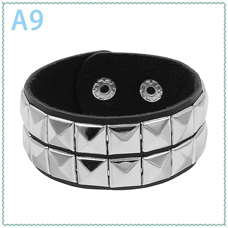 สร้อยข้อมือหนัง PU แบบ3แถวสไตล์พังก์90s, 2024เครื่องประดับปาร์ตี้ของขวัญ