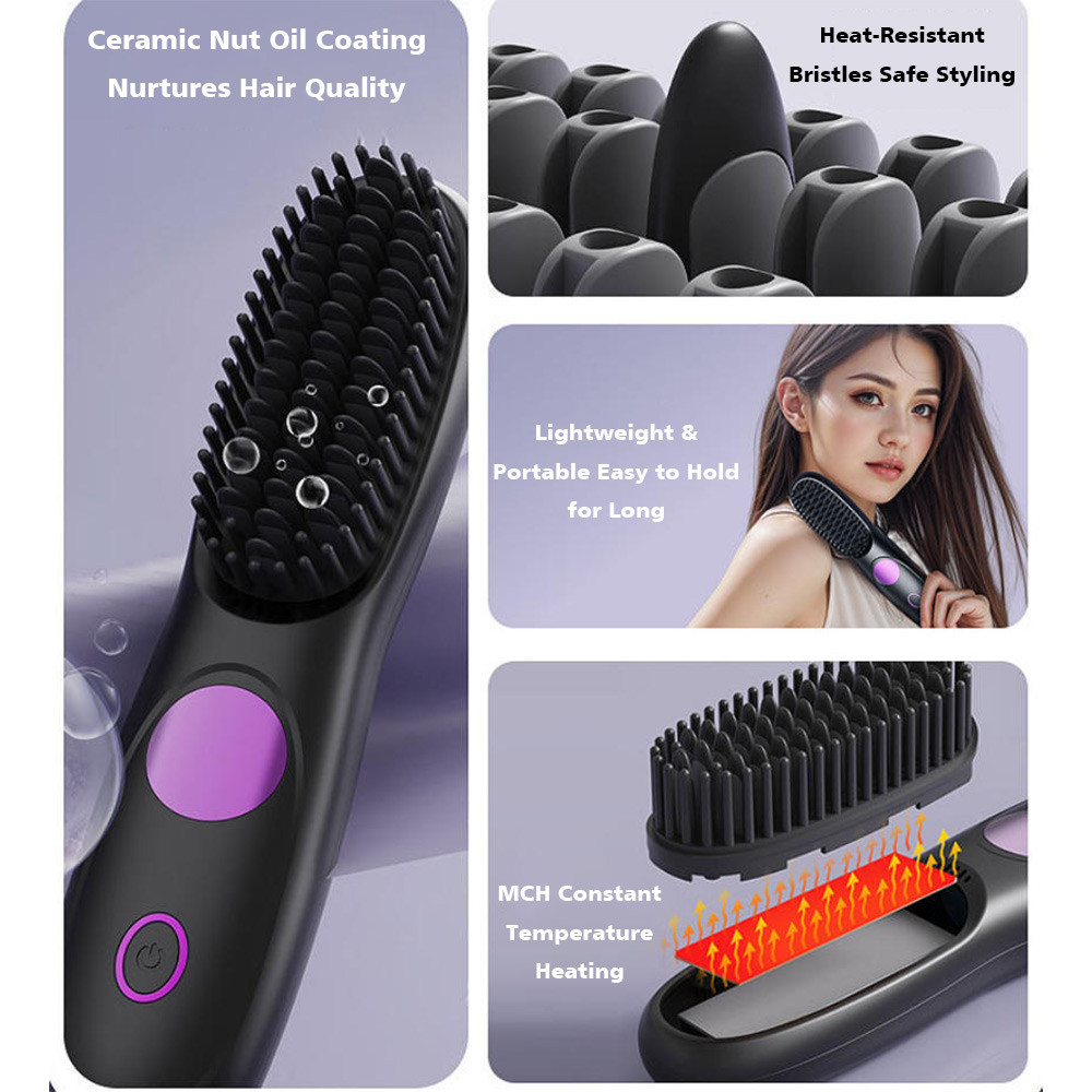 Portable Hair Straightener Brush AntiScald Hair Cordless Hair Straightener Brush