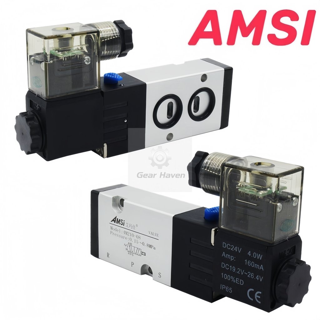 Amsi 4M210-08 โซลินอยด์วาล์ว 4M310-08 4M310-10 4M410-15 วาล์วระบายอากาศ 2 ตำแหน่ง 5 220V 24V