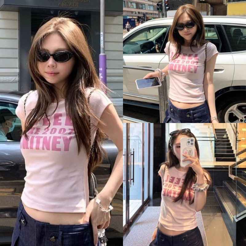 เสื้อยืดเซ็กซี่ เสื้อพิมพ์ลาย TLDX1637 เสื้อยืดสวยๆผู้หญิง แขนสั้น ทรงเข้ารูป เซ็กซี่ สไตล์อเมริกันย้อนยุคเรียบง่าย