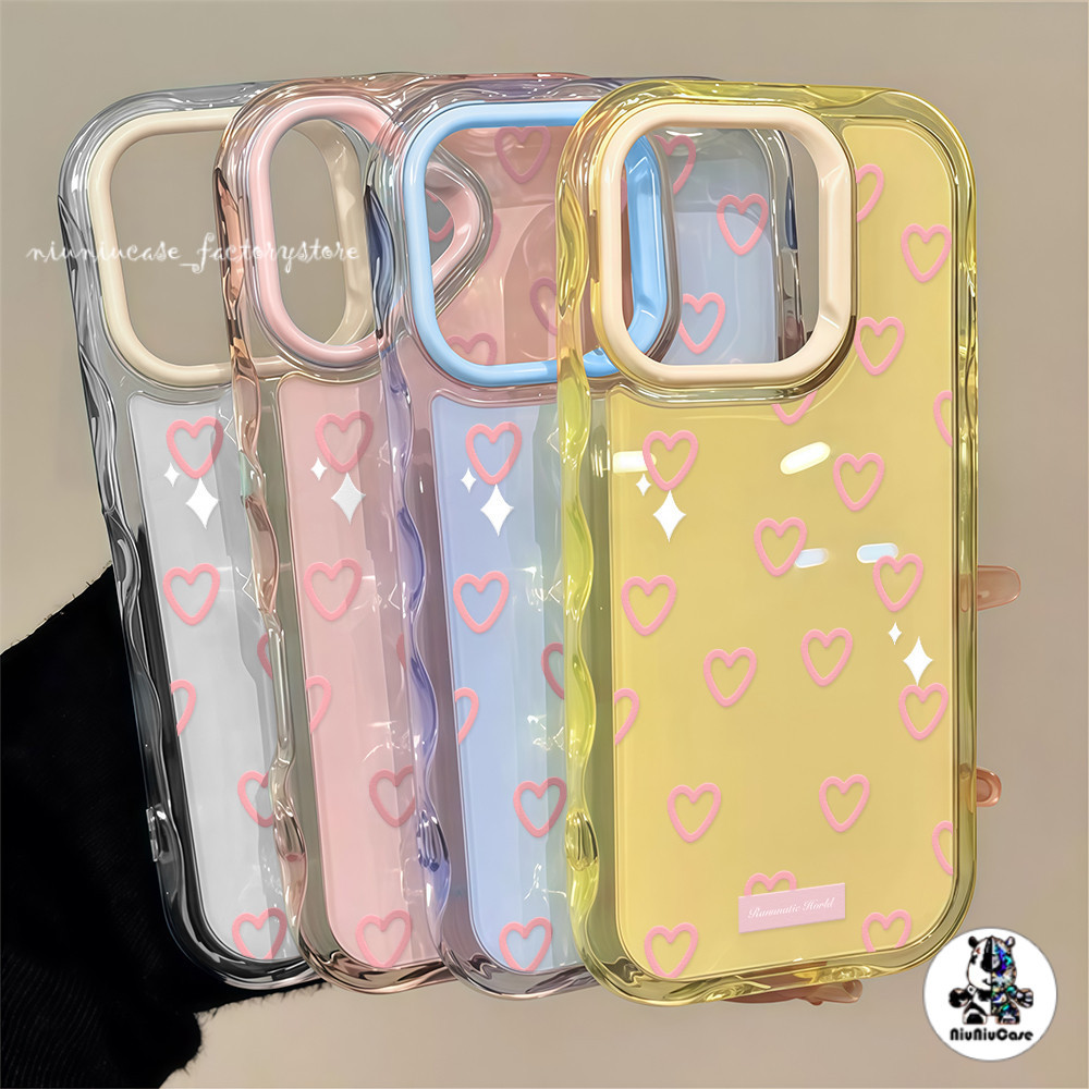 สําหรับ เคสไอโฟน13 หัวใจสีชมพู เคส For iPhone 16 15 14 13 12 11 17 Pro Max 15 16 Plus เคสโทรศัพท์ Insสี TPU Jelly Case