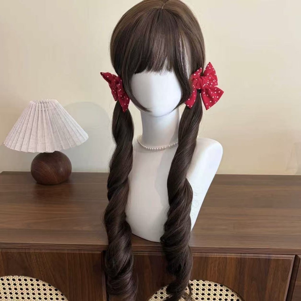 วิกผมหญิงผมหยิกยาว 85 ซม. สไตล์หางม้าคู่ ดีไซน์เต็มหมวก - รูปที่ 4