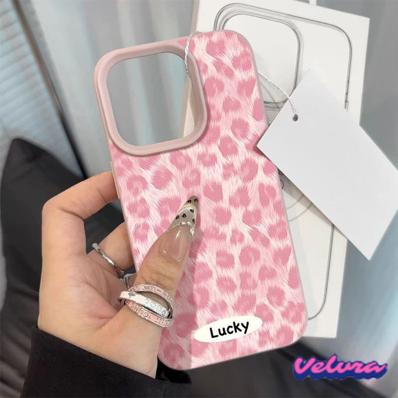 เคสไอโฟน 13 การ์ตูนสีชมพูลายเสือดาวเนื้อหนัง สำหรับ IPhone 16 15 12 14 13 11 Pro Max XS Max 7Plus 8 7 14 16 15 Plus XR X