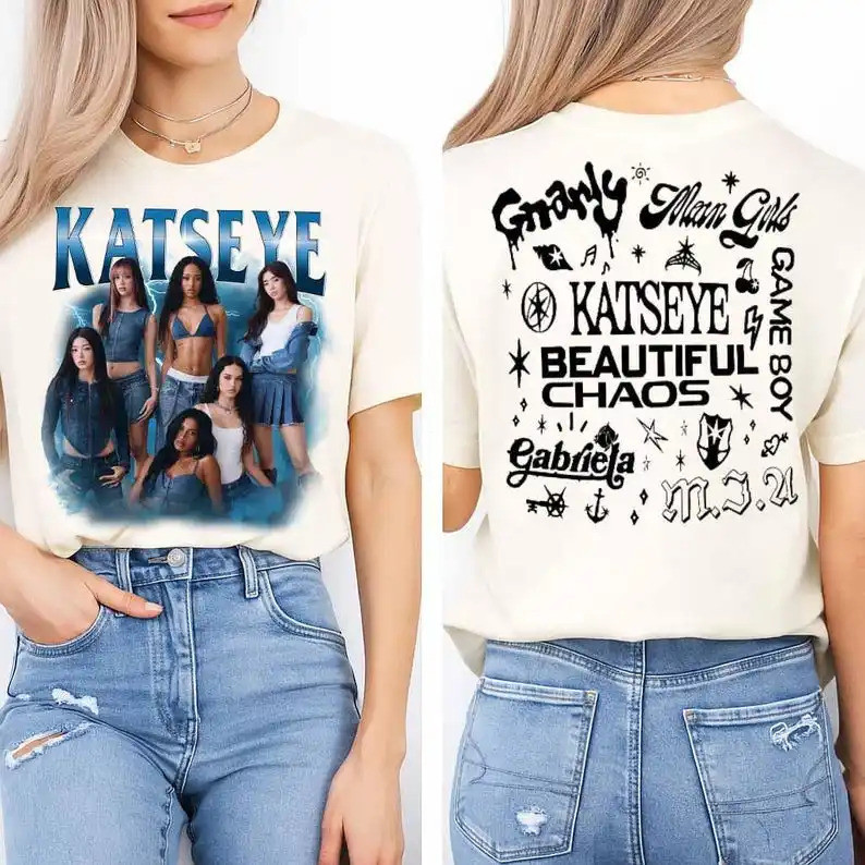 ทีเชิ้ต Katseye Side เสื้อ Katseye The Beautiful Chaos เสื้อ Kpop Katseye เสื้อ Gnarly Pop Band ไอเด