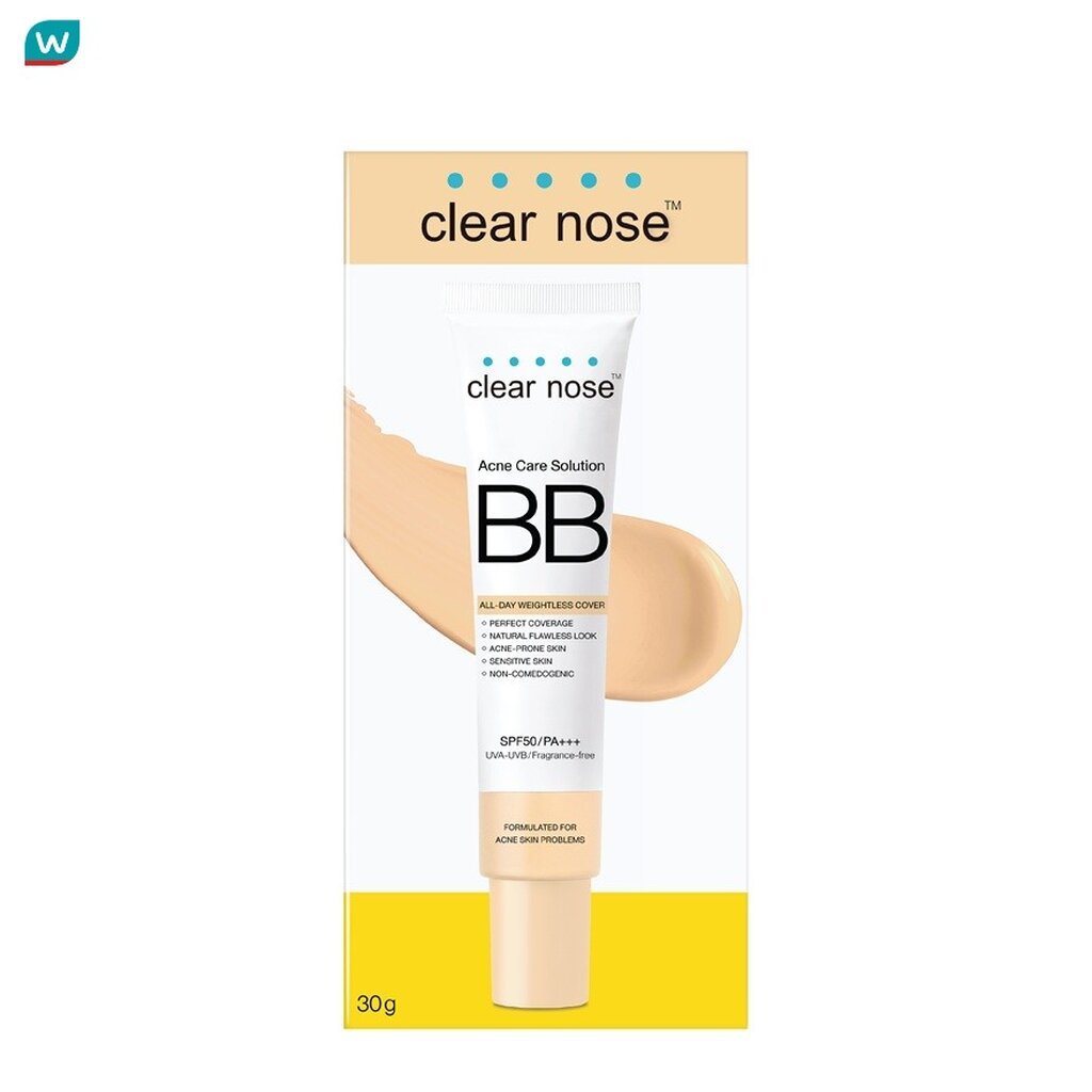 Clear Nose เคลียร์ โนส แอคเน่ แคร์ โซลูชั่น บีบี เอสพีเอฟ50 พีเอ+++ 30 กรัม