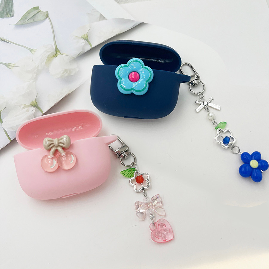 เชอร์รี่/ดอกไม้สําหรับ baseus WM01 / WM02 02+ พร้อม keychian ซิลิโคนหูฟังสําหรับ baseus WM02 กรณี