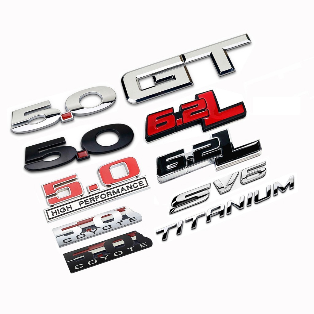 Letter GT 5.0 S V6 6.2L TITANIUM สําหรับ Ford Focus Mustang F150 Fusion โลหะรถสติกเกอร์ Auto 3D ด้าน