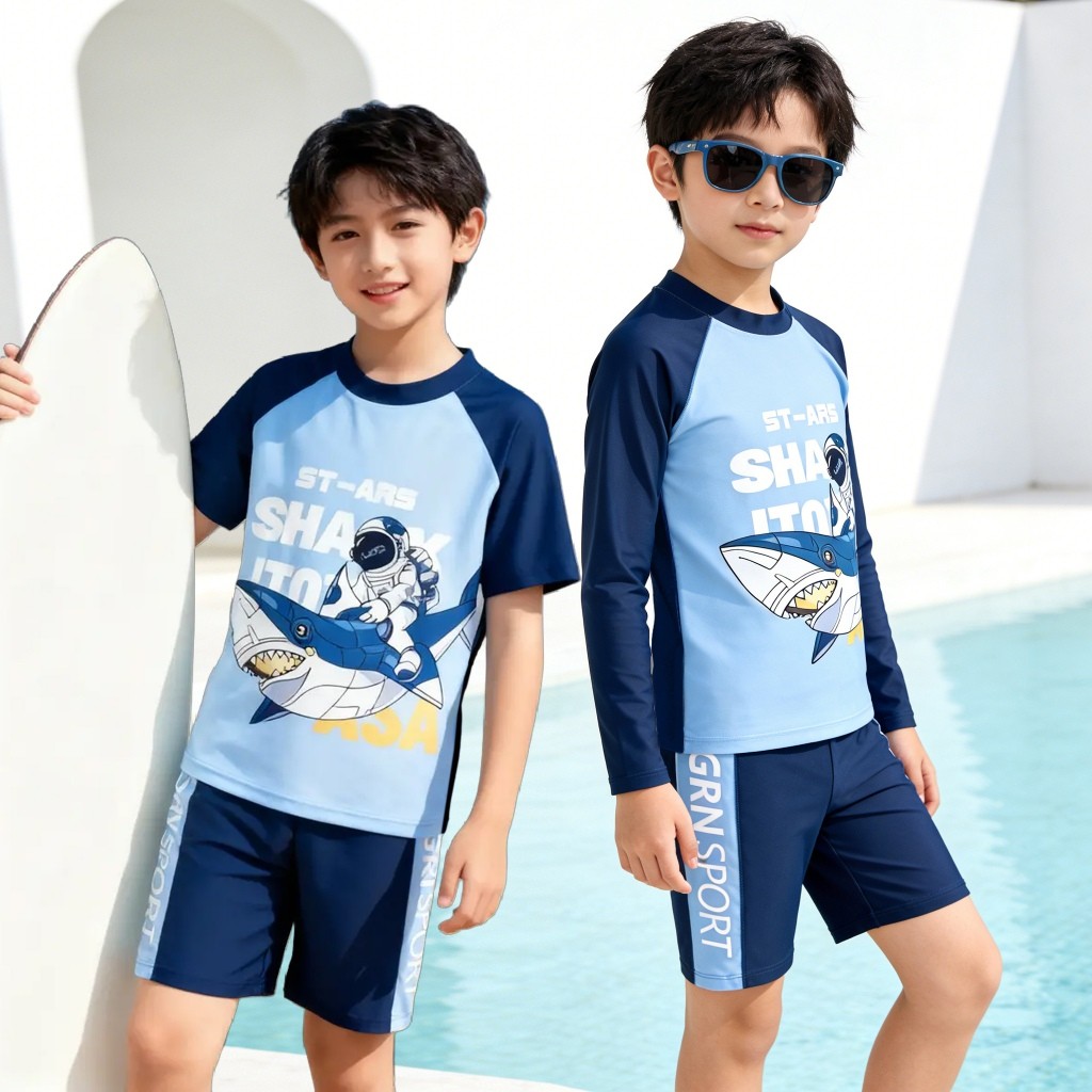 ชุดว่ายน้ำแขนสั้นและแขนยาว 2 ชิ้น เสื้อกันแดดแห้งเร็ว + กางเกงว่ายน้ำ ชุดว่ายน้ํา ชุดว่ายน้ําเด็ก