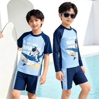 ชุดว่ายน้ำแขนสั้นและแขนยาว 2 ชิ้น เสื้อกันแดดแห้งเร็ว + กางเกงว่ายน้ำ ชุดว่ายน้ํา ชุดว่ายน้ําเด็ก