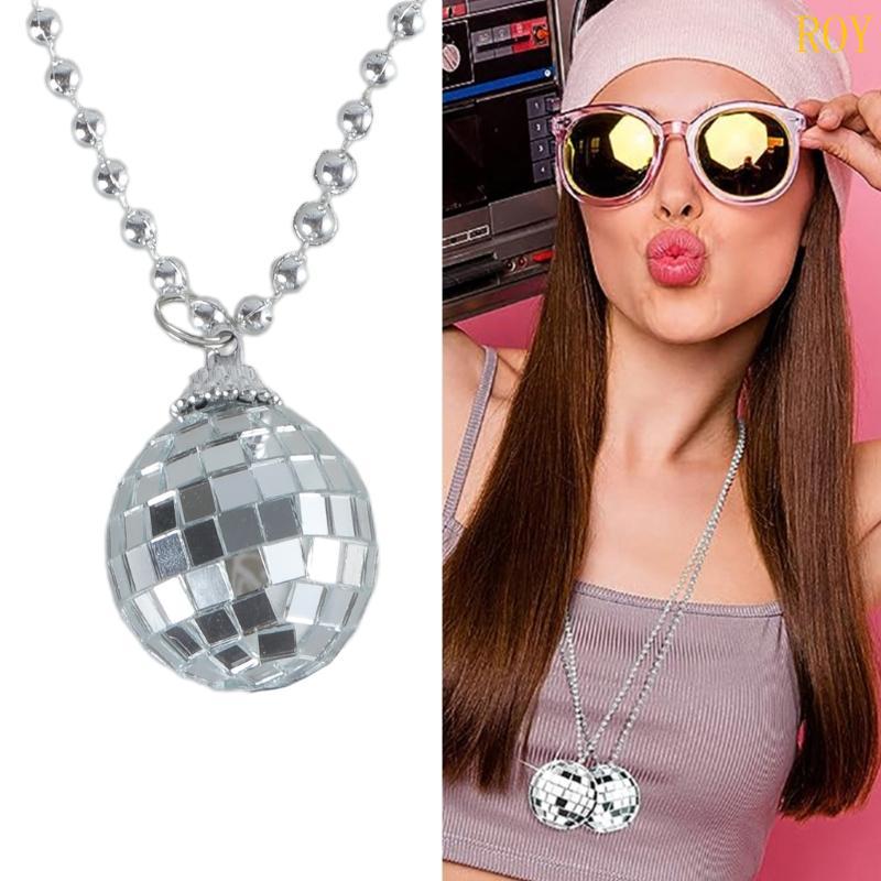 ROY 70s กระจก Disco คอสร้อยคอสร้อยคอ Disco Silver Gold แต่งหน้า Prom Neckwear อินเทรนด์เครื่องประดับ