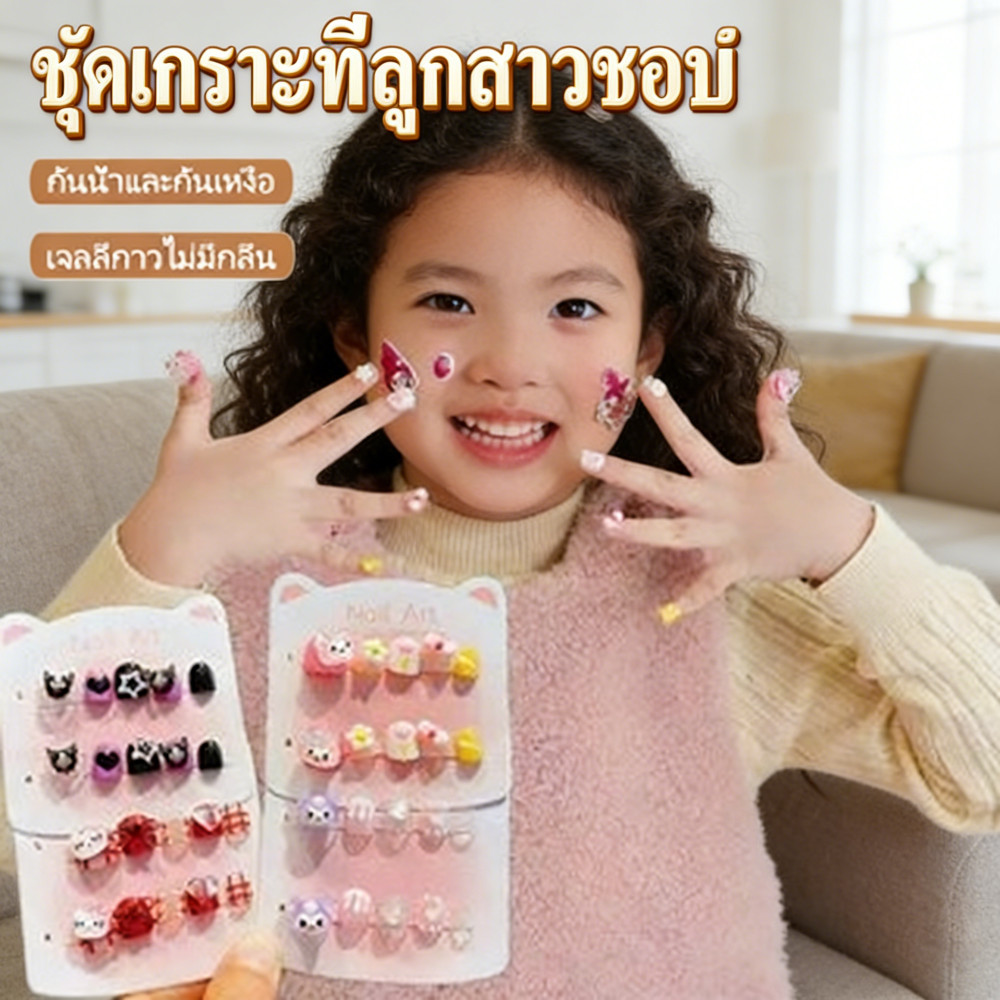 สติ๊กเกอร์ติดเล็บเด็ก การ์ตูนคุโรมิ ลายน่ารัก สำหรับสาวน้อย 2026 ชุดใหม่ พร้อมส่ง