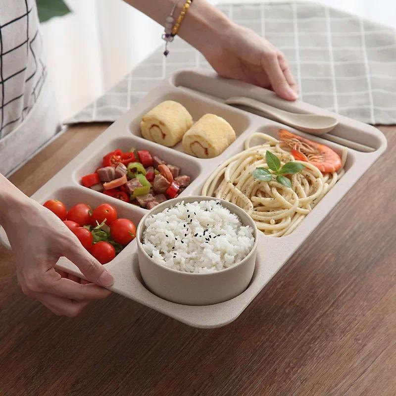 1Set Student Meal Plate Fast Food Bowls Anti-fall Household Meal Plate Separation Plate Bowl Cup Set