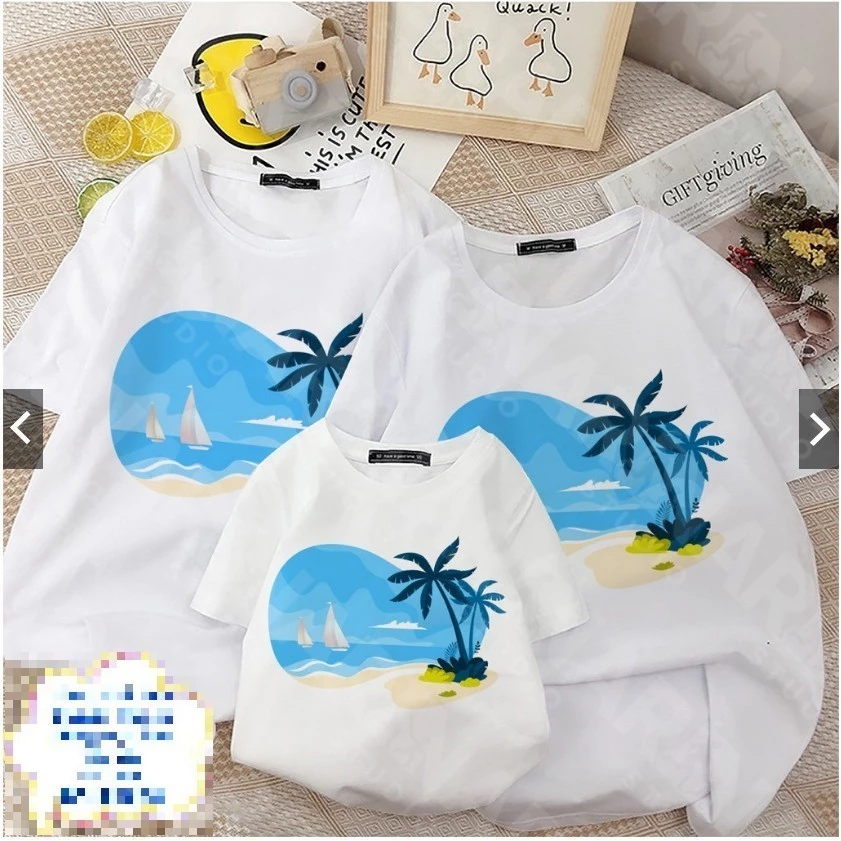 🔥พร้อมส่ง&COD🔥RINA STUDIO เสื้อยืดลายเรือและทะเลสีใหม่ฤดูร้อน 2024 ผ้าคอตตอนนุ่มสบาย เสื้อครอบครัวไปทะเล 3/4/5 คน