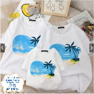 🔥พร้อมส่ง&COD🔥RINA STUDIO เสื้อยืดลายเรือและทะเลสีใหม่ฤดูร้อน 2024 ผ้าคอตตอนนุ่มสบาย เสื้อครอบครัวไปทะเล 3/4/5 คน