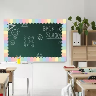 WELLE โปสเตอร์ชายแดนสติกเกอร์, DIY ดอกไม้ขอบหยักกระดาษ,แฟชั่นสีกันน้ําสีดําบอร์ดสติกเกอร์ตกแต่งสําหรับห้องเรียน Bulletin Board Home Party