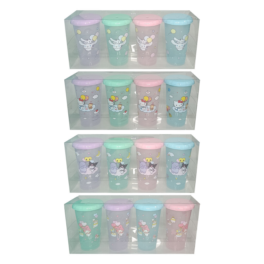 Cup PP 16 Oz Pack4 Sanrio แก้วน้ำพลาสติกสีพาสเทล ลายการ์ตูนซานริโอ ชุด 4 ใบ