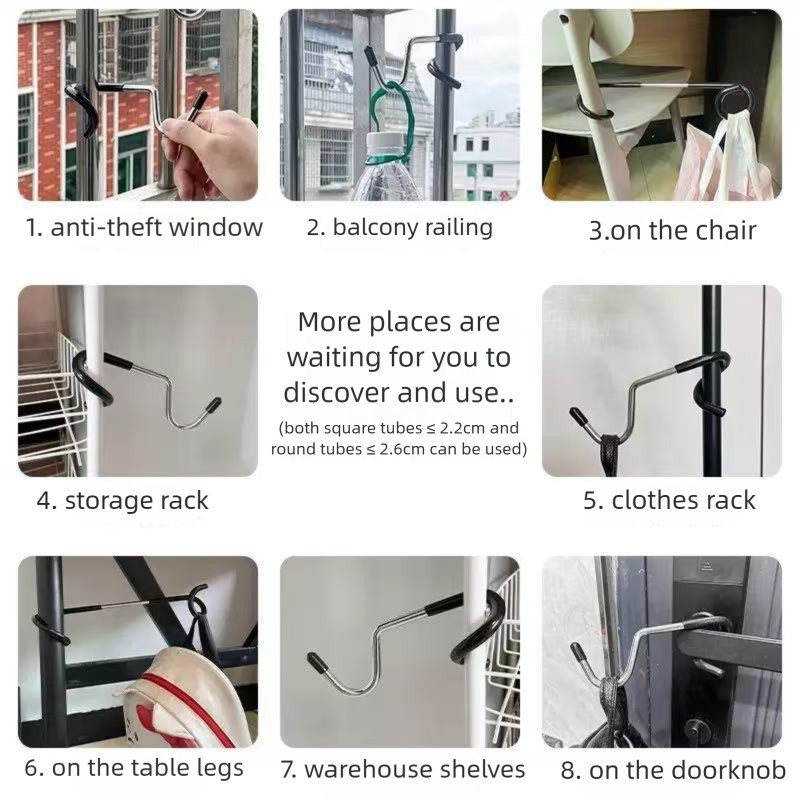 คลิปแขวนเสาหลังคา ขาตั้งไฟพกพา ตะขอแบบไม่ต้องเจาะ ตะขอหางหมู ตะขอสแตนเลสหนา - รูปที่ 5