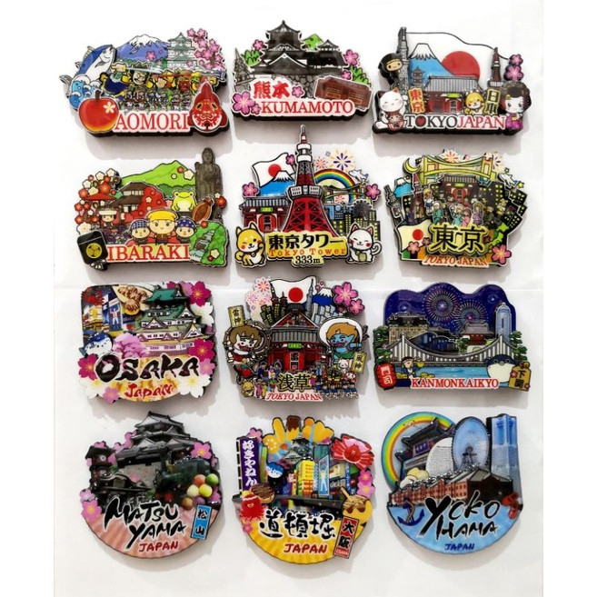 แม่เหล็กติดตู้เย็นไม้ 3 มิติ Tokyo Tower San Francisco Japan Town Okinawa JAPAN สติ๊กเกอร์ตู้เย็นของที่ระลึก