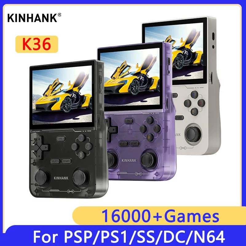 KINNANK K36 Retro คอนโซลวิดีโอเกมมือถือ 500nit 3.5 นิ้วหน้าจอ IPS 16000 เกม Emulator สําหรับ PS1/PSP