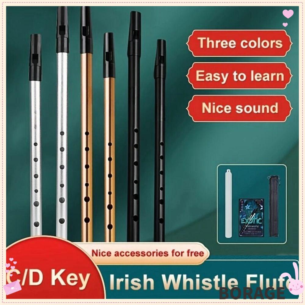 นกหวีดดีบุกอลูมิเนียม BORAG, Easy-to-learn 6 Holes Irish Whistle, Traditional Rich Tone C/D Key Iris