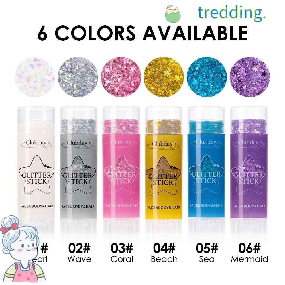 TREDDING491 Glitter Cream, 6 สี Body Glitter Sticks เลื่อม Glitter Stick, ของขวัญแบบพกพา Body Paint 