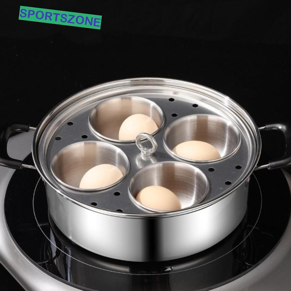 SPORTSZONE Non-Stick Egg Poacher หม้อ,หนากันสนิมอเนกประสงค์ Steamer, Gadget ครัว 4 ถ้วยนึ่งตารางสแตนเลสเครื่องครัวอาหาร Prep