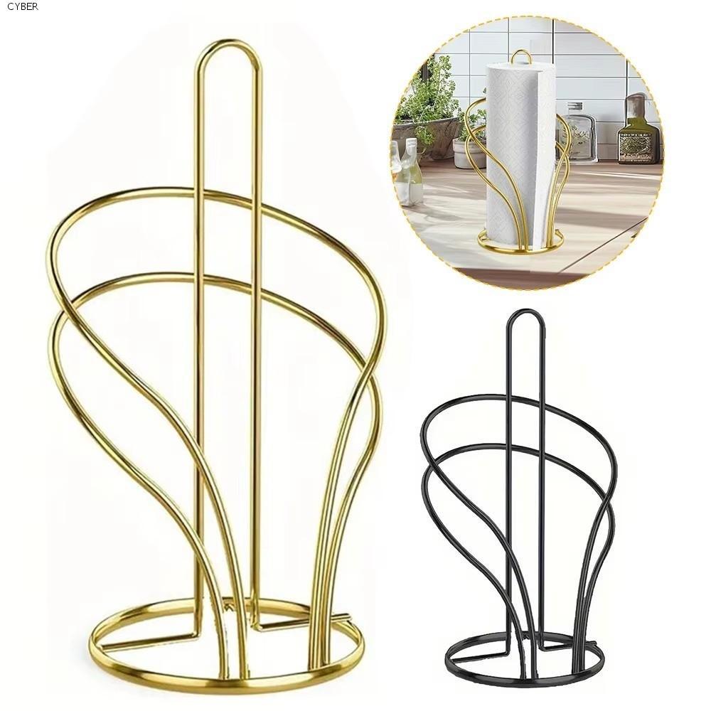 CYBER Roll Paper Towel Stand, Elegant Design Iron Paper Towel Holder, Home Decor เสริมฐานกันลื่นสีดํ