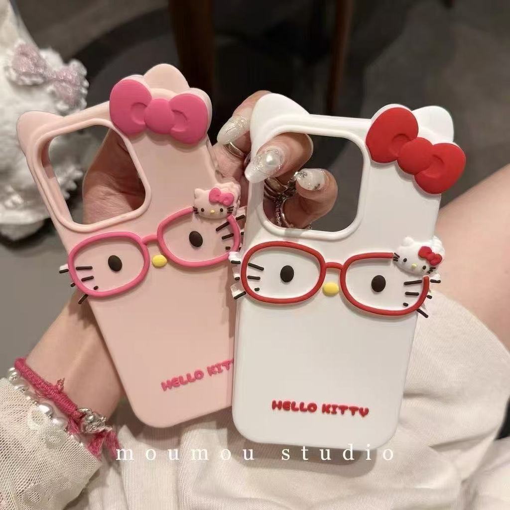 เคส iphone 16 pro max iphone 16 pro case สามมิติแว่นตาน่ารัก kitty Cat เหมาะสําหรับ Apple 14 เคสโทรศ