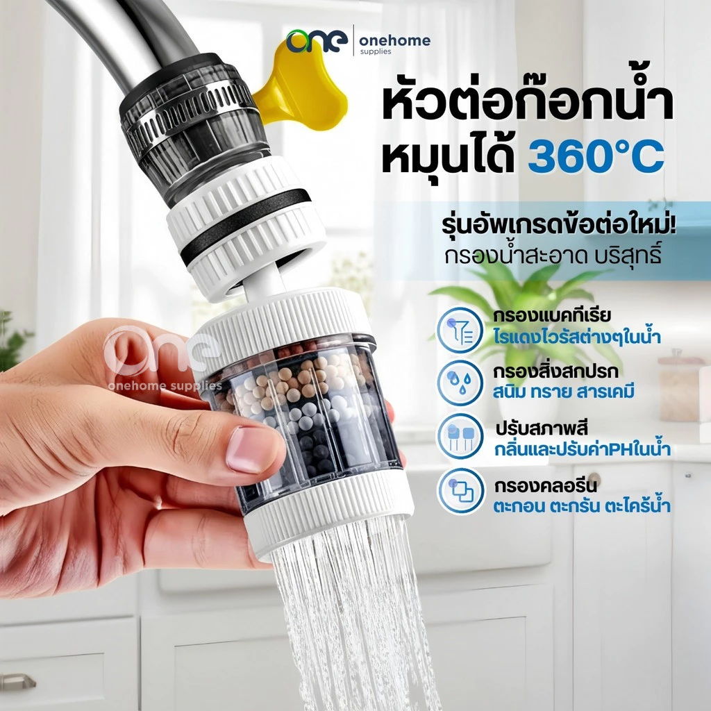 หัวต่อก๊อกกรองน้ำหมุนได้ 360C(อัพเกรดใหม่) ชั้นกรอง 6ชั้น กันน้ำกระเด็น หัวกรองก๊อกน้ำ ที่กรองน้ำ หัวกรองน้ำ ระบบน้ำ