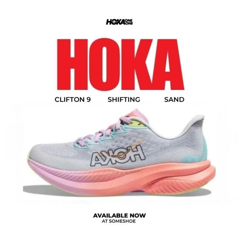 ของแท้ 100% Hoka Mach 6 Mesh Breathable กีฬารองเท้าวิ่งสุภาพสตรีสีเทาสีชมพู 1147810-ISK X5U0