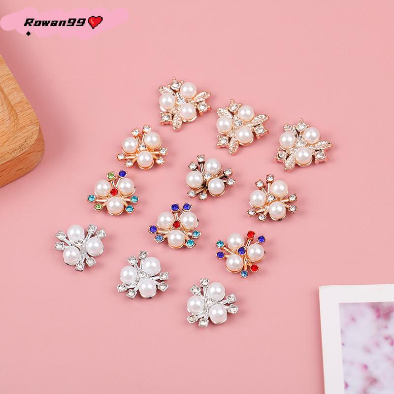 10ชิ้นกระดุมพลอยเทียมรูปดอกไม้มุกวิบวับงานฝีมือ DIY