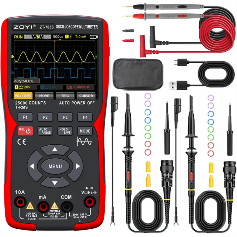 ZOYI ZT-703S Dual Channel 50MHZ Oscilloscope มัลติมิเตอร์มือถือ Oscilloscope