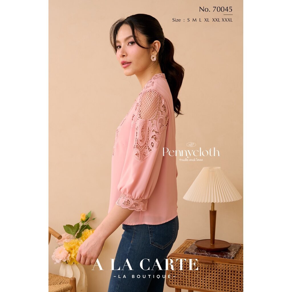 A La Carte รหัส 70045 เสื้อชีฟอง งานปักฉลุทอลูกไม้ คอจีนมีกระดุม มีซับใน แขน 3 ส่วน ผ้าเนื้อเย็นใส่สบาย - รูปที่ 6